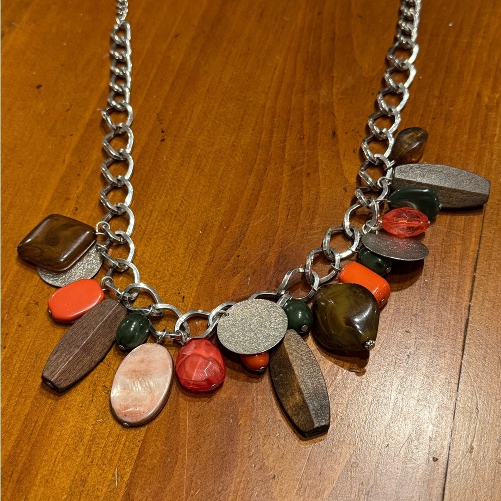Chico's Chunky Silver-Tone Necklace with Earthy Tones